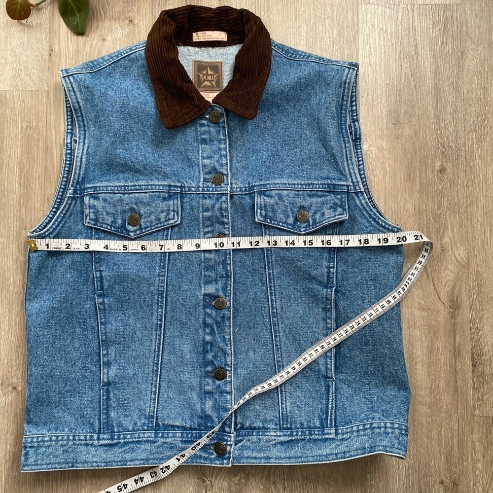 Vintage Jean Denim Corduroy Collar Vest - Picture 6 of 10